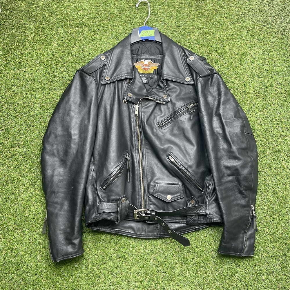 Vintage HARLEY DAVIDSON Leather Jacket Mens Large Shovelhead Buckle Riding y2k